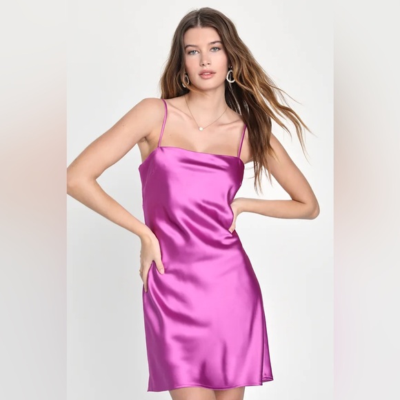 Lulus Dresses & Skirts - Lulus Chic Allure Purple Satin Lace-Up Mini Slip Dress Small NEW NWT